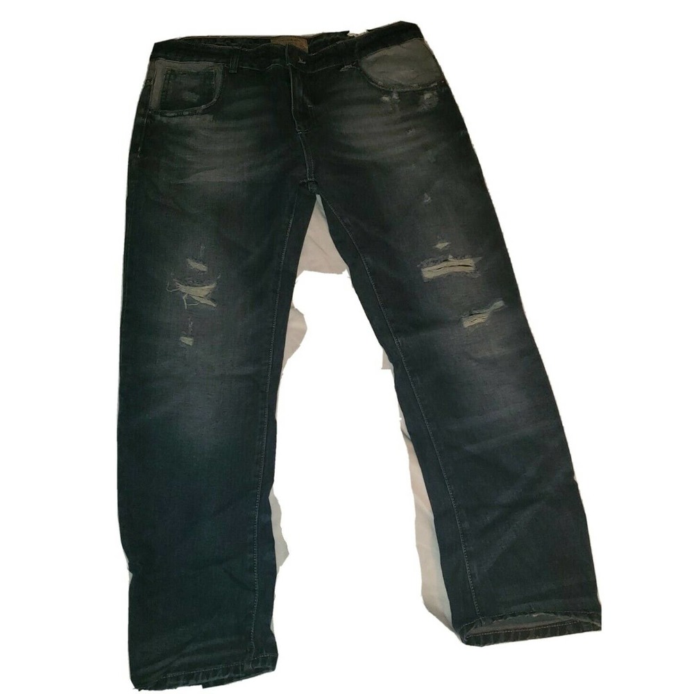 Zara Basic Denim Heritage Z1975 Distressed Straight Jeans Size 10